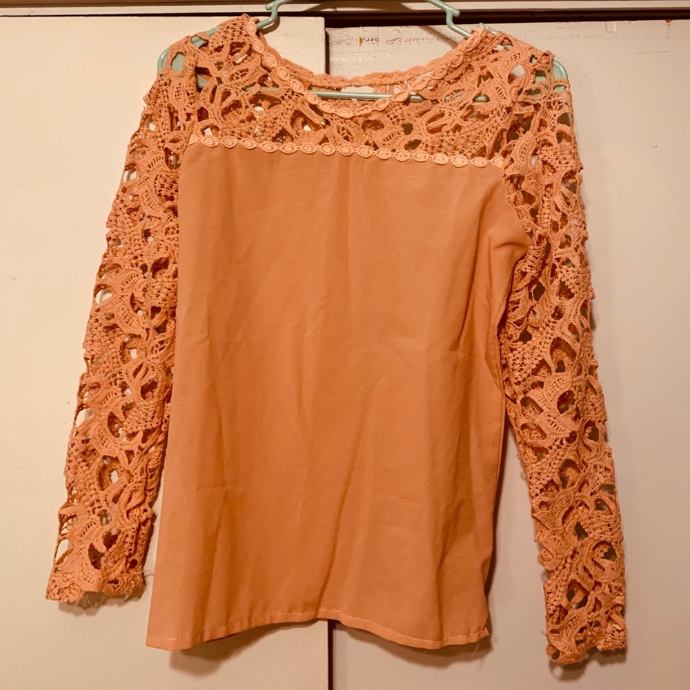 Boutique blouse dark peach crocheted